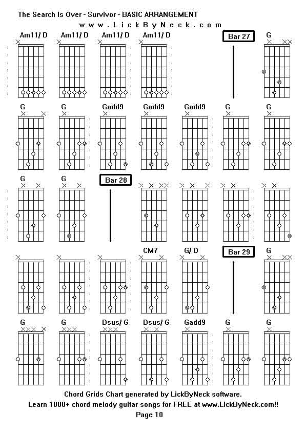 Chord Grids Chart of chord melody fingerstyle guitar song-The Search Is Over - Survivor - BASIC ARRANGEMENT,generated by LickByNeck software.